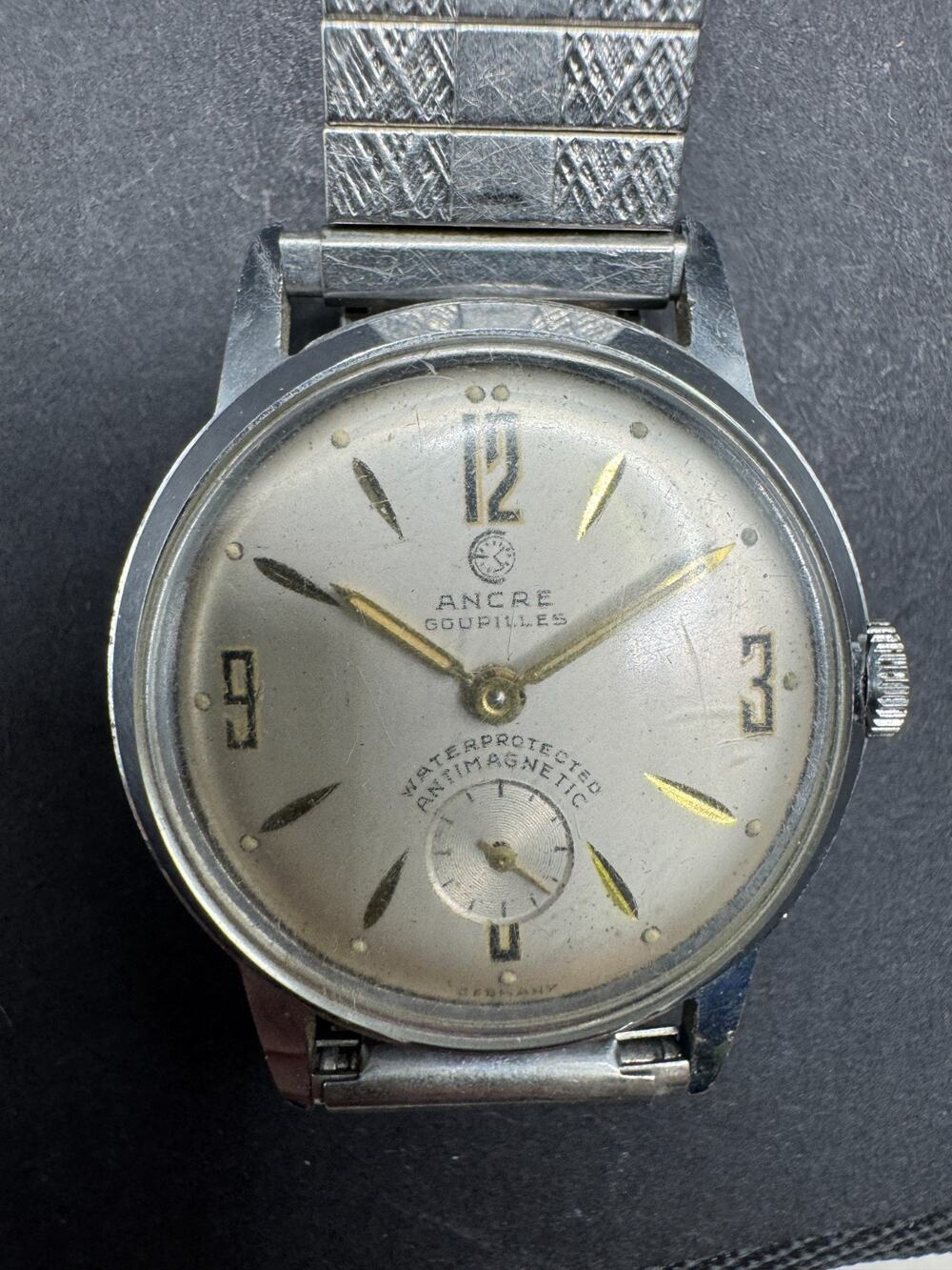 Vintage Ancre Goupilles Manual-wind Men’s Watch Silver Tone Antimagnetic 30mm
